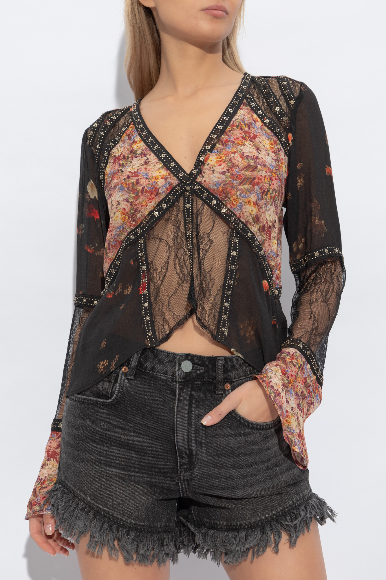 AllSaints Mixed Material Top 'Florence' | Women's Clothing